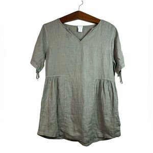Sigrid Olsen Green Short Sleeve V-Neck Tunic Blouse Linen Lagenlook Size S